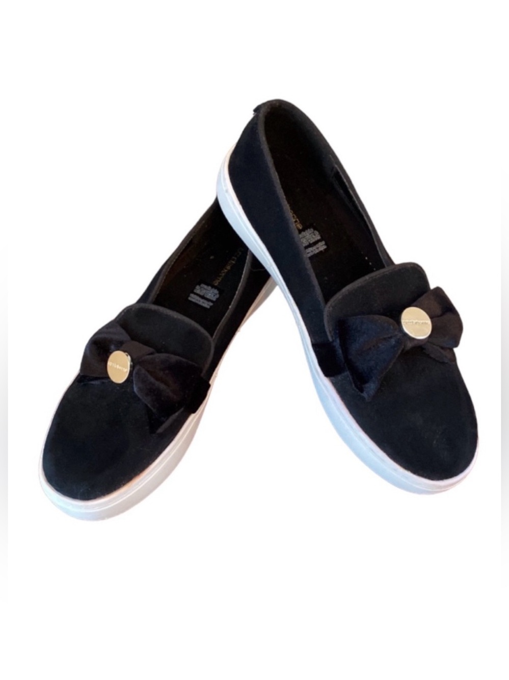Liz Claiborne Weaver Black Suede SZ 7 Feminine Sporty Preppy Velvet Bow Sneakers